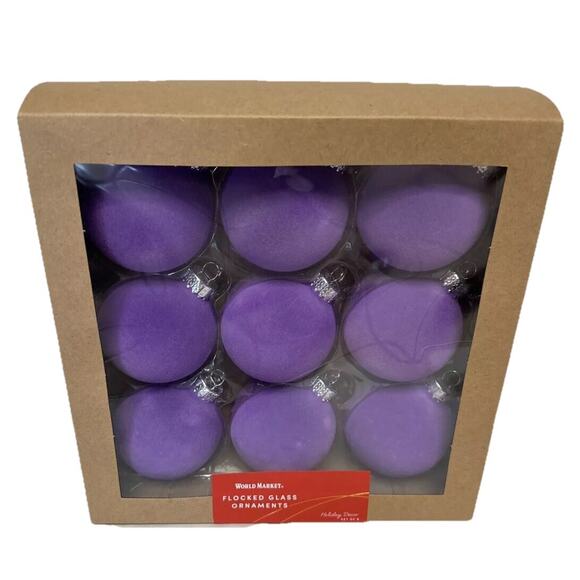 World Market Christmas Orniments Purple Flocked Set Of 9 ( Dark Purple) - Picture 2 of 4